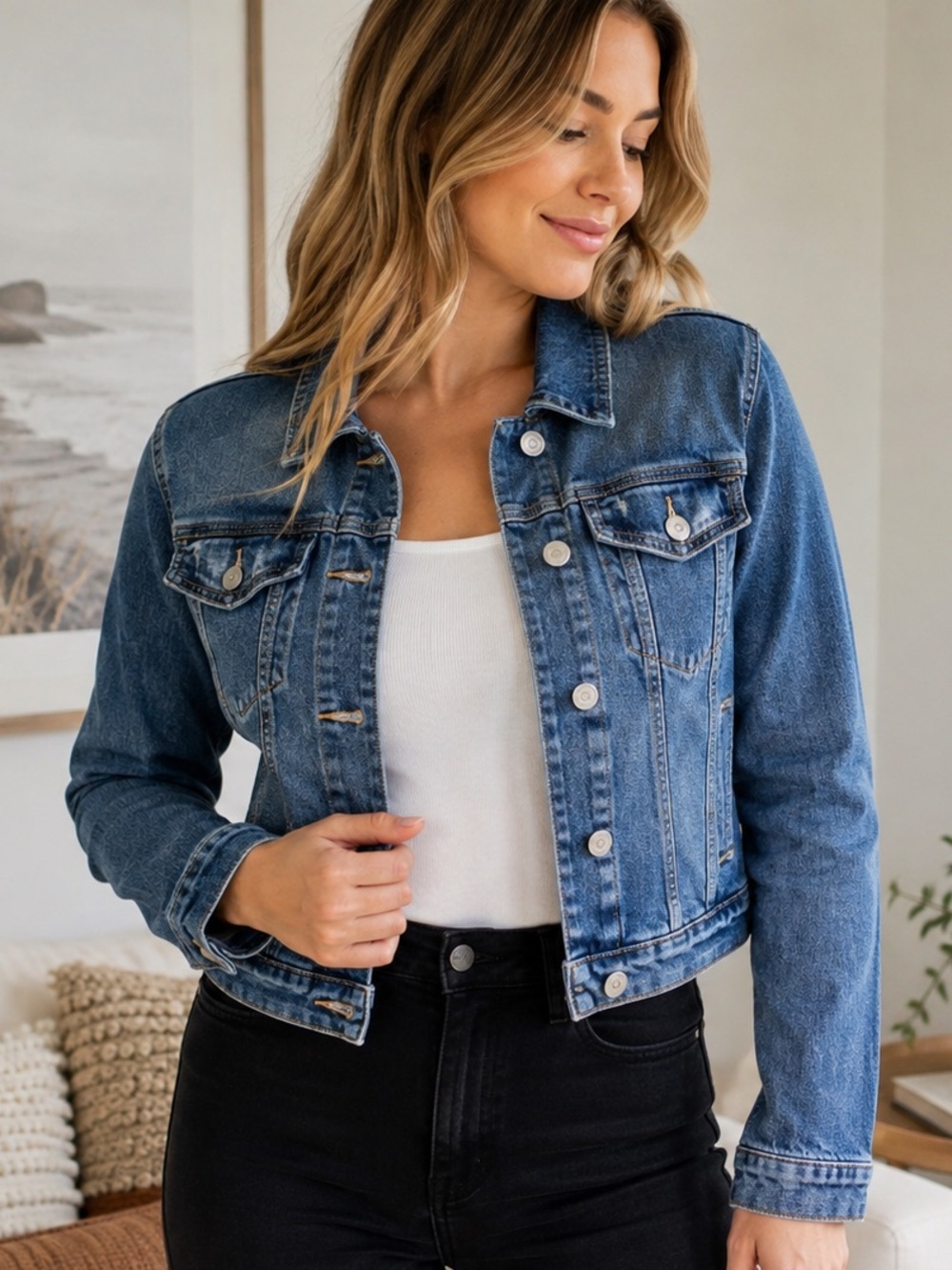 Jessica Simpson Women’s Denim Jacket Small Blue Jean Jacket Cropped